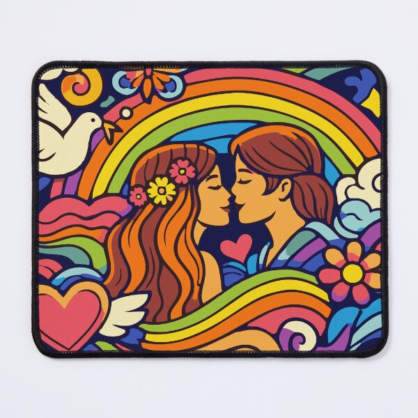 Item preview, Boho Lovers Under the Rainbow: Groovy 70s Retro Romance Art designed and sold by Far Out Goods.