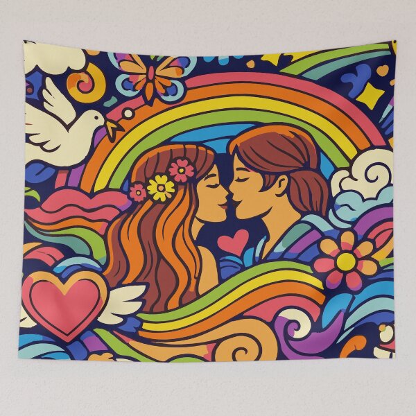 Item preview, Boho Lovers Under the Rainbow: Groovy 70s Retro Romance Art designed and sold by Far Out Goods.