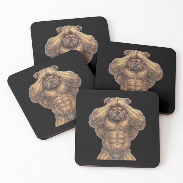 Item preview, Muscular Bulldog Bodybuilder Covering Eyes Illustration designed and sold by Adappai.