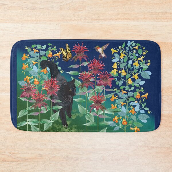 Item preview, Black Cat in the Wildflowers: Jewelweed and Bee Balm designed and sold by Jedi-Artist.