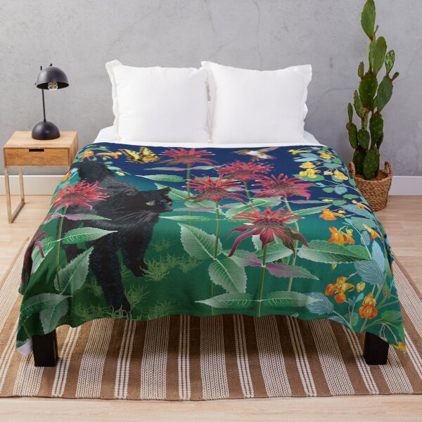 Item preview, Black Cat in the Wildflowers: Jewelweed and Bee Balm designed and sold by Jedi-Artist.