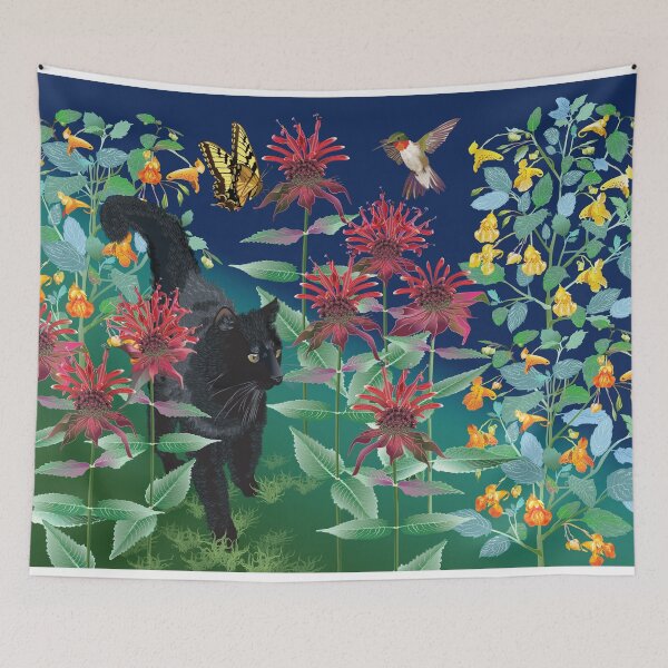 Item preview, Black Cat in the Wildflowers: Jewelweed and Bee Balm designed and sold by Jedi-Artist.
