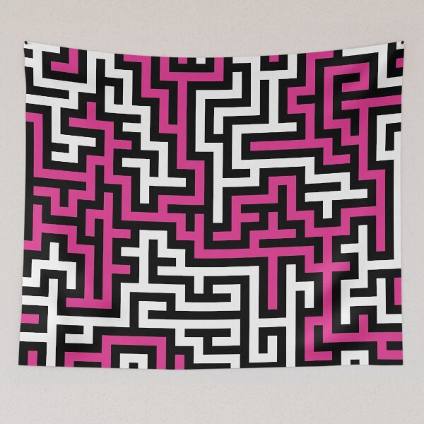 Item preview, 60's Retro Op Art Maze Pattern in Black, White and Hot Pink designed and sold by MellowCat.