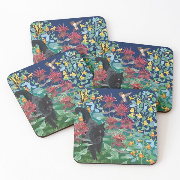 Item preview, Black Cat in the Wildflowers: Jewelweed and Bee Balm designed and sold by Jedi-Artist.
