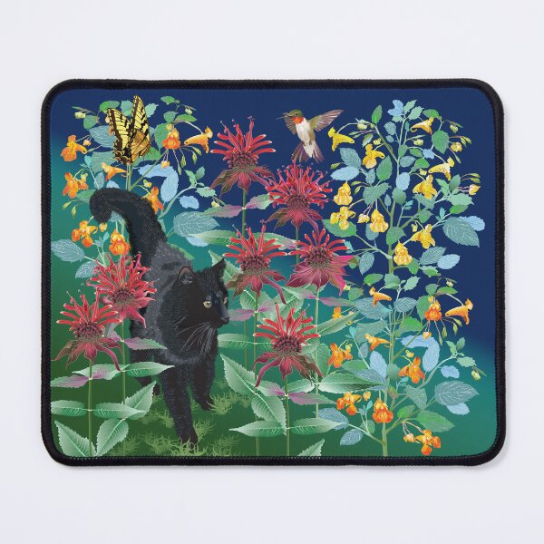 Item preview, Black Cat in the Wildflowers: Jewelweed and Bee Balm designed and sold by Jedi-Artist.