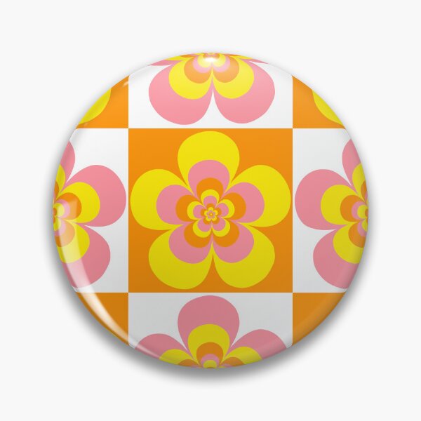 Item preview, 60s 70s Retro Psychedelic Mod Flowers in Orange, Pink and Yellow designed and sold by MellowCat.