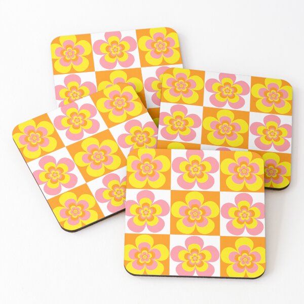 Item preview, 60s 70s Retro Psychedelic Mod Flowers in Orange, Pink and Yellow designed and sold by MellowCat.