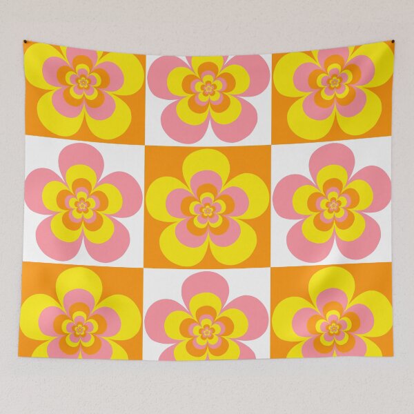 Item preview, 60s 70s Retro Psychedelic Mod Flowers in Orange, Pink and Yellow designed and sold by MellowCat.