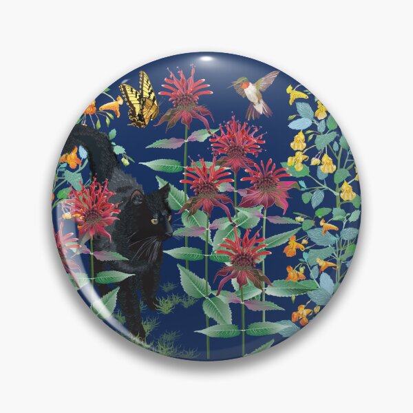 Item preview, Black Cat in the Wildflowers: Jewelweed and Bee Balm designed and sold by Jedi-Artist.