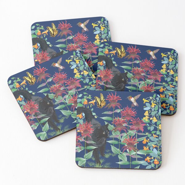 Item preview, Black Cat in the Wildflowers: Jewelweed and Bee Balm designed and sold by Jedi-Artist.