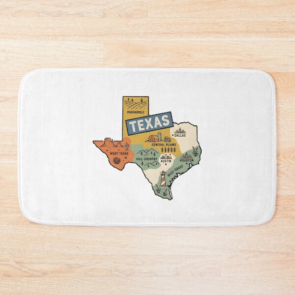 Item preview, Texas Illustrated Map – Retro State Regions & Landmarks designed and sold by Paper Drip.