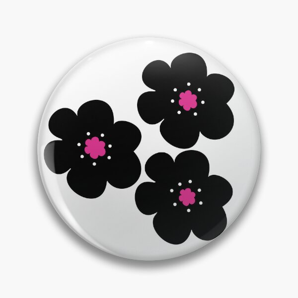 Item preview, 60's 70's Retro Scandinavian Flowers Black and White with Pink Centers designed and sold by MellowCat.