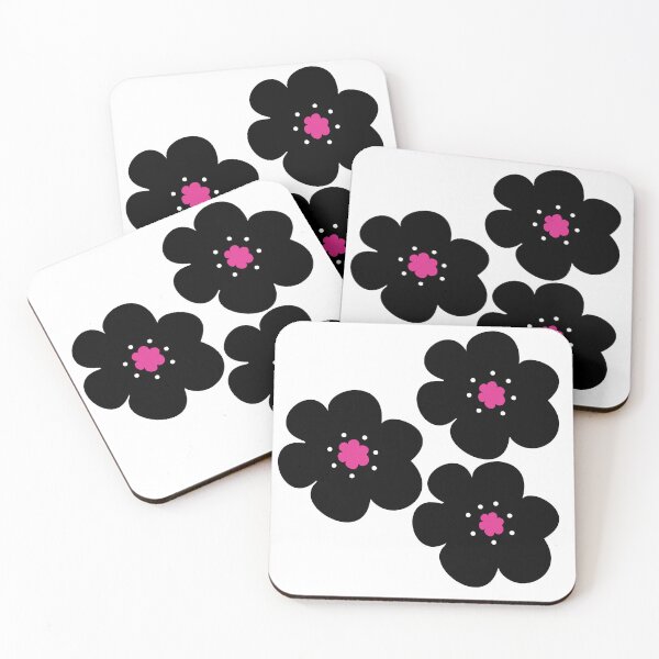 Item preview, 60's 70's Retro Scandinavian Flowers Black and White with Pink Centers designed and sold by MellowCat.
