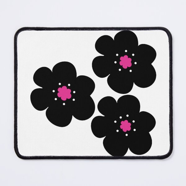 Item preview, 60's 70's Retro Scandinavian Flowers Black and White with Pink Centers designed and sold by MellowCat.