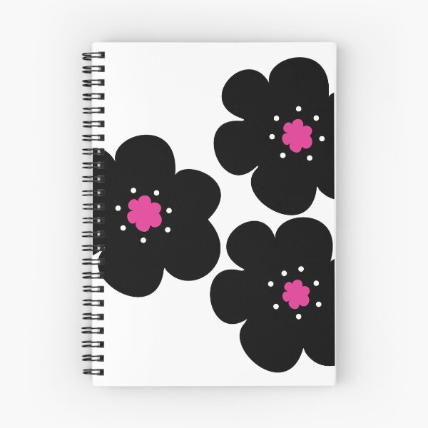 Item preview, 60's 70's Retro Scandinavian Flowers Black and White with Pink Centers designed and sold by MellowCat.