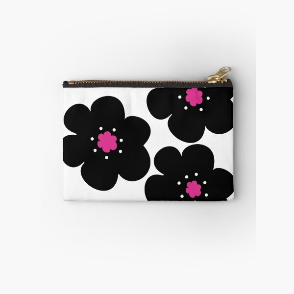 Item preview, 60's 70's Retro Scandinavian Flowers Black and White with Pink Centers designed and sold by MellowCat.