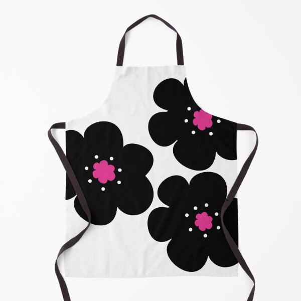 Item preview, 60's 70's Retro Scandinavian Flowers Black and White with Pink Centers designed and sold by MellowCat.