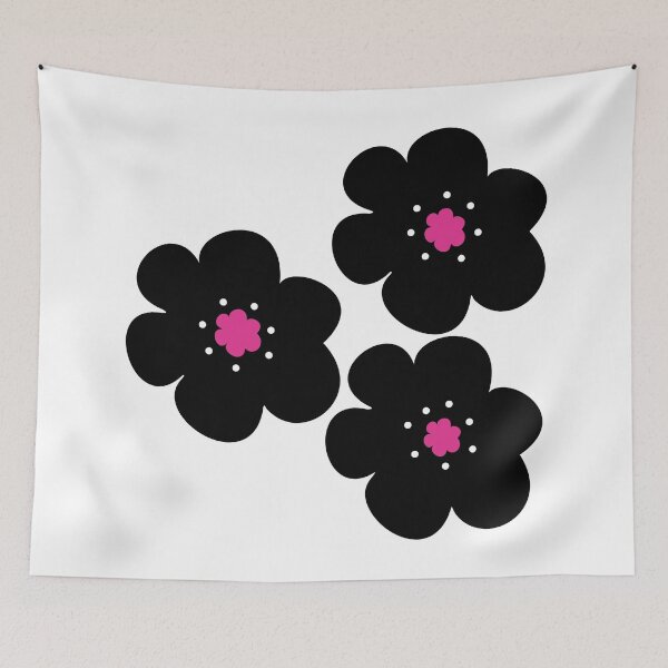 Item preview, 60's 70's Retro Scandinavian Flowers Black and White with Pink Centers designed and sold by MellowCat.