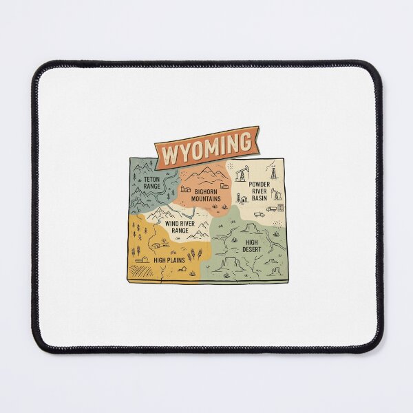 Item preview, Wyoming Illustrated Map – Retro State Regions & Landmarks designed and sold by Paper Drip.
