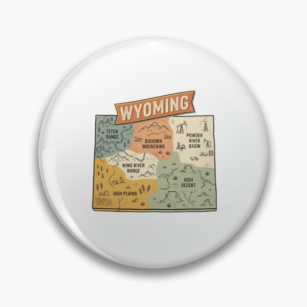 Item preview, Wyoming Illustrated Map – Retro State Regions & Landmarks designed and sold by Paper Drip.