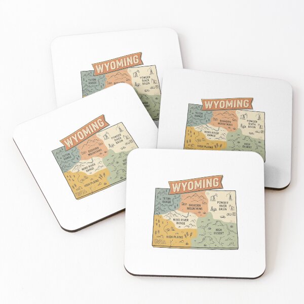 Item preview, Wyoming Illustrated Map – Retro State Regions & Landmarks designed and sold by Paper Drip.