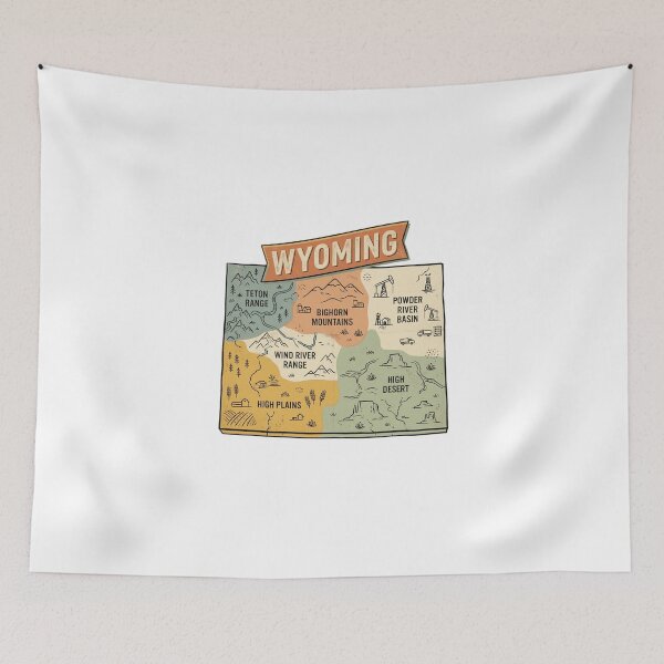 Item preview, Wyoming Illustrated Map – Retro State Regions & Landmarks designed and sold by Paper Drip.