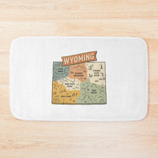 Item preview, Wyoming Illustrated Map – Retro State Regions & Landmarks designed and sold by Paper Drip.