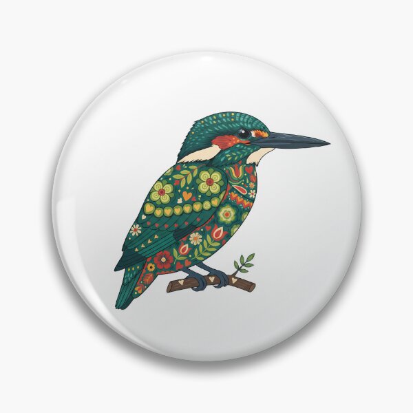Item preview, Floral Green Kingfisher – Scandinavian Folk Art by heidiannemorris © designed and sold by FOLK ART FUSION by heidiannemorris.