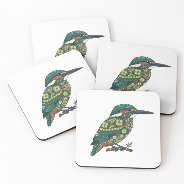 Item preview, Floral Green Kingfisher – Scandinavian Folk Art by heidiannemorris © designed and sold by FOLK ART FUSION by heidiannemorris.