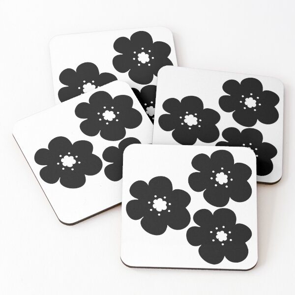 Item preview, 60's 70's Retro Scandinavian Flowers Black Flowers White Background designed and sold by MellowCat.
