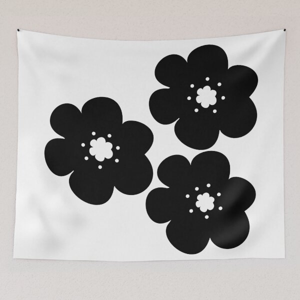 Item preview, 60's 70's Retro Scandinavian Flowers Black Flowers White Background designed and sold by MellowCat.