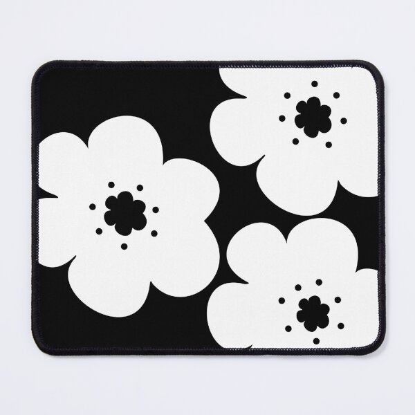 Item preview, 60's 70's Retro Scandinavian Flowers White Flowers Black Background designed and sold by MellowCat.