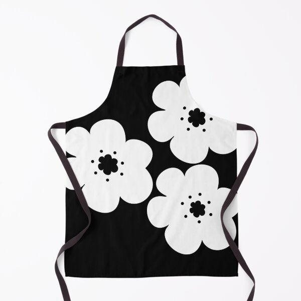 Item preview, 60's 70's Retro Scandinavian Flowers White Flowers Black Background designed and sold by MellowCat.