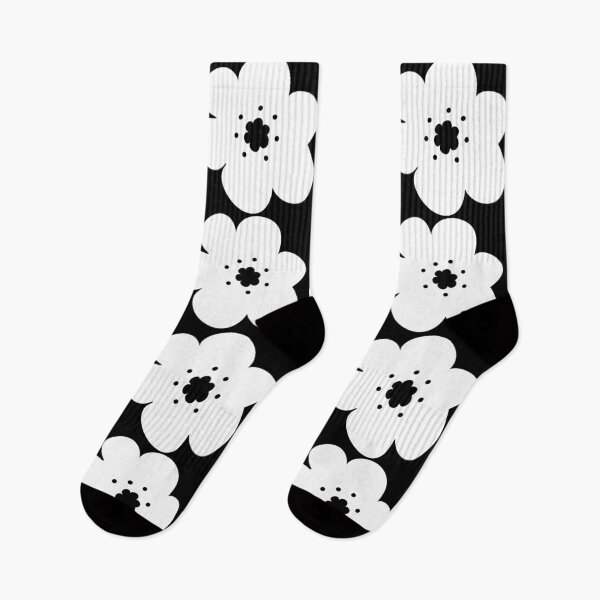 Item preview, 60's 70's Retro Scandinavian Flowers White Flowers Black Background designed and sold by MellowCat.