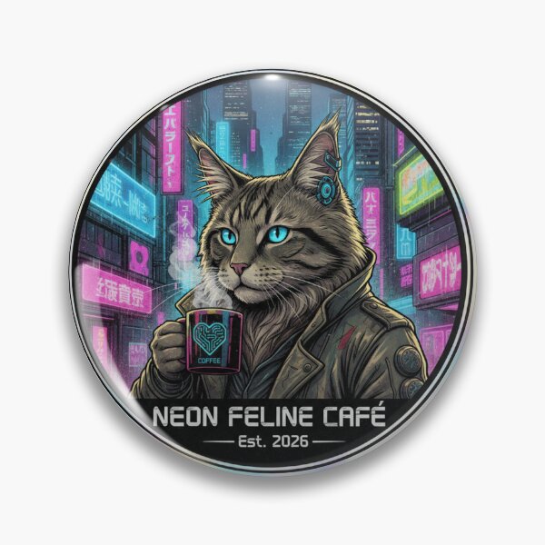 Item preview, Cyberpunk Maine Coon Cat - Futuristic Neon Feline Coffee Lover designed and sold by anubisartvault.