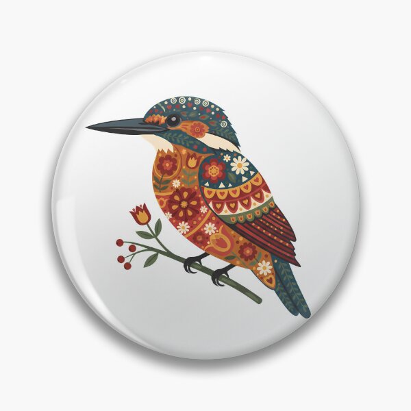 Item preview, Warm Autumn Kingfisher – Scandinavian Folk Art by heidiannemorris © designed and sold by FOLK ART FUSION by heidiannemorris.