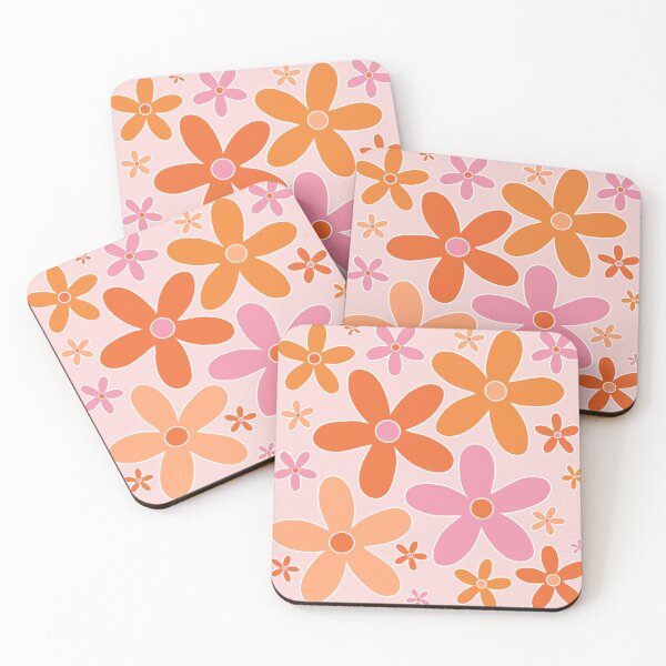 Item preview, Groovy Retro 60's Hippie Flowers in Orange and Pink designed and sold by MellowCat.