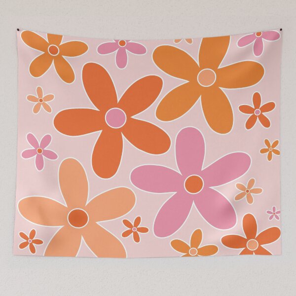 Item preview, Groovy Retro 60's Hippie Flowers in Orange and Pink designed and sold by MellowCat.