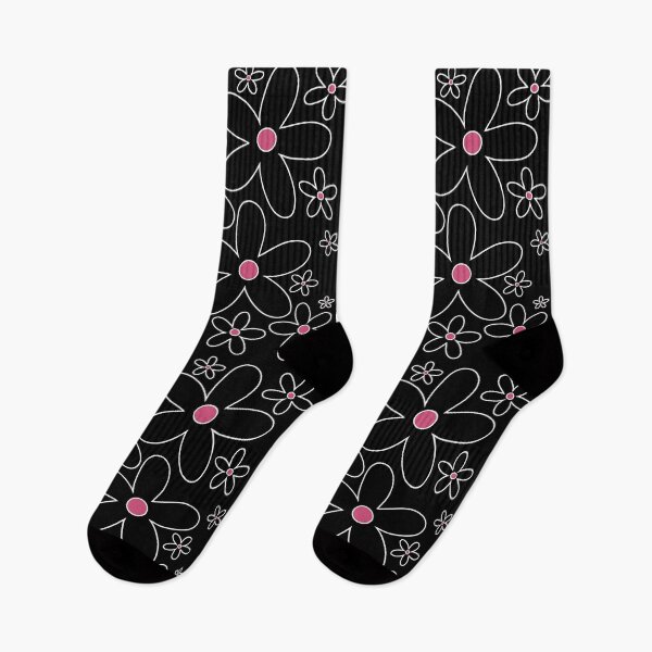 Item preview, Groovy Retro 60's Hippie Flowers Black and White Pink Centers designed and sold by MellowCat.