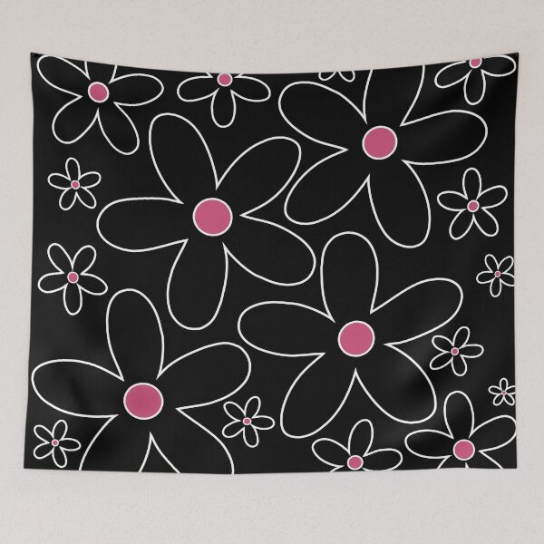 Item preview, Groovy Retro 60's Hippie Flowers Black and White Pink Centers designed and sold by MellowCat.