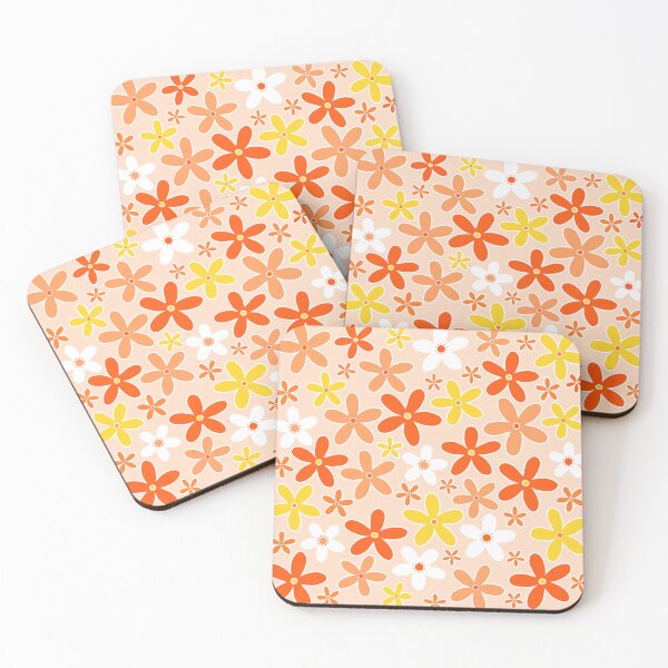 Item preview, 60's 70's Vintage Flowers in Orange, Yellow and White designed and sold by MellowCat.