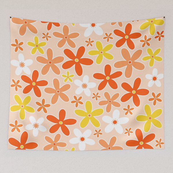 Item preview, 60's 70's Vintage Flowers in Orange, Yellow and White designed and sold by MellowCat.
