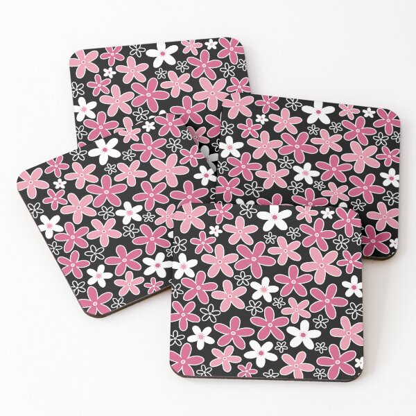 Item preview, 60's, 70's Vintage Flowers in Pink, Black and White designed and sold by MellowCat.