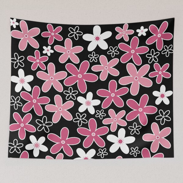 Item preview, 60's, 70's Vintage Flowers in Pink, Black and White designed and sold by MellowCat.