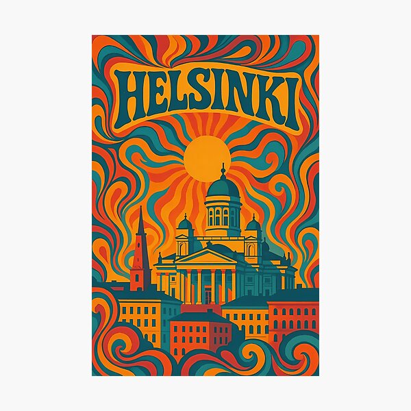 Item preview, Trippy Psychedelic Poster of Helsinki | Neon Nordic Aurora | Surreal Finnish Cityscape Art designed and sold by PaintedPixels01.