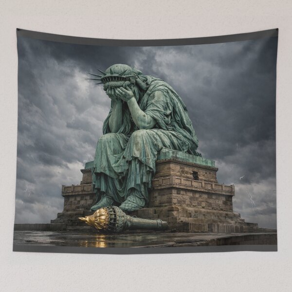 Item preview, Statue of Liberty Crying on Her Pedestal with Torch at Her Feet designed and sold by digital-savant.