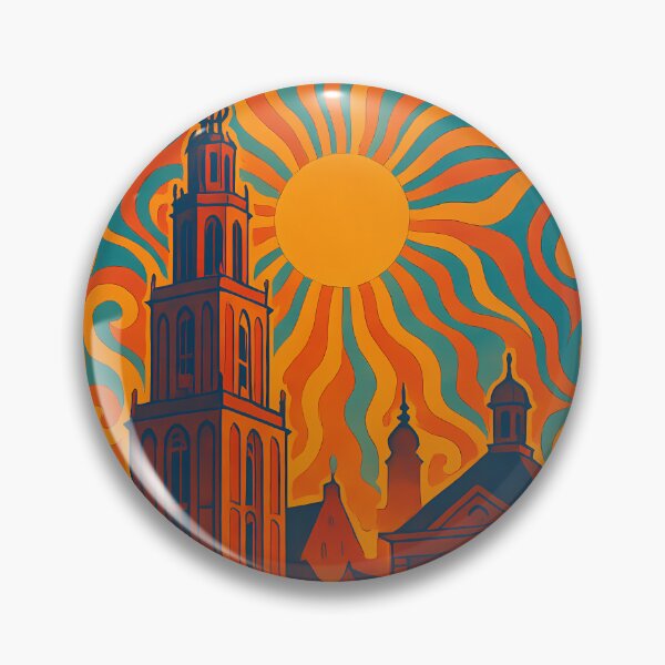Item preview, Trippy Psychedelic Poster of Groningen | Neon Martinitoren Skyline | Surreal Dutch Cityscape Art designed and sold by PaintedPixels01.