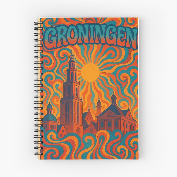 Item preview, Trippy Psychedelic Poster of Groningen | Neon Martinitoren Skyline | Surreal Dutch Cityscape Art designed and sold by PaintedPixels01.