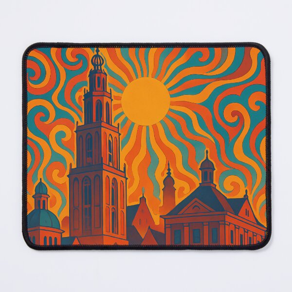 Item preview, Trippy Psychedelic Poster of Groningen | Neon Martinitoren Skyline | Surreal Dutch Cityscape Art designed and sold by PaintedPixels01.