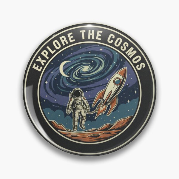 Item preview, Explore The Cosmos - Vintage Astronaut and Retro Rocket Space Badge designed and sold by Nomadic-Prints.